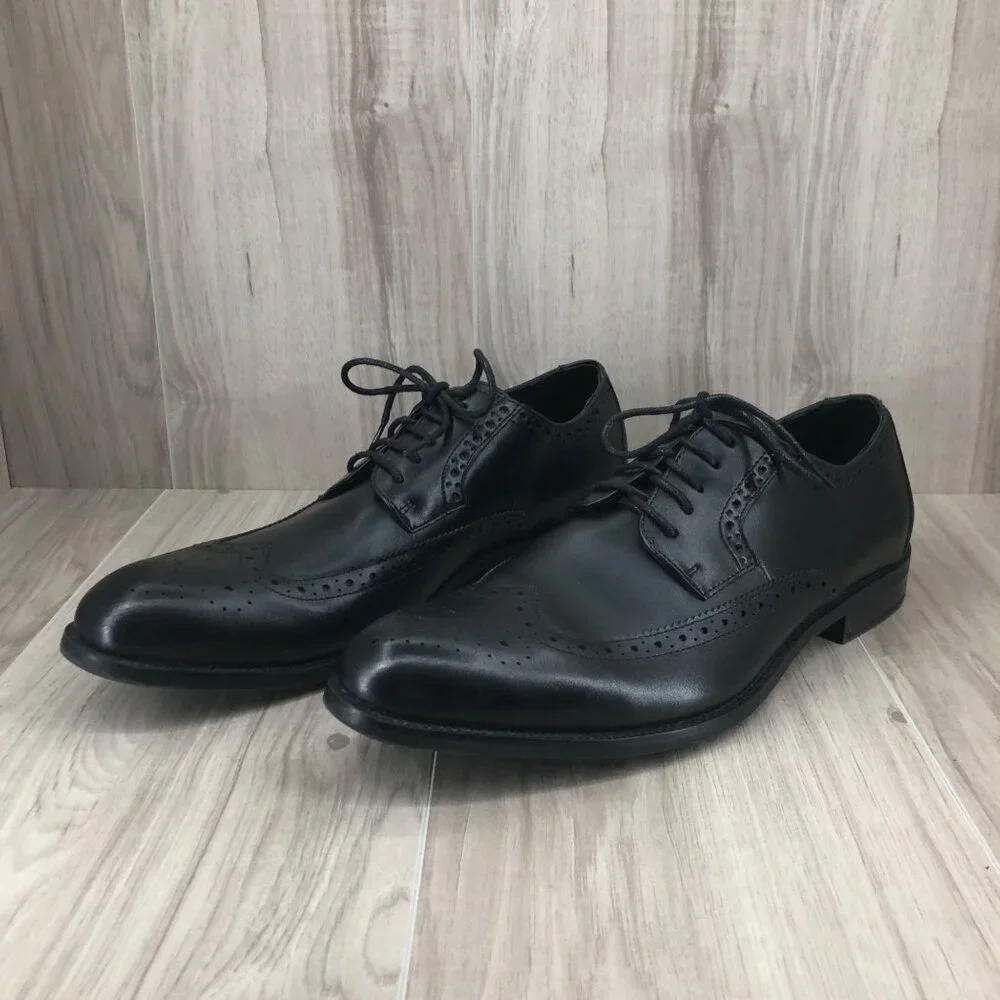 Stacy Adams Shoes Mens 11.5M Black Leather Wingtip Lace Up Derby Oxfords